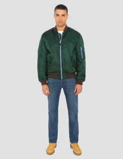 Bomber MA-1 lavé vert forêt en nylon recyclé, coupe confort - VERT FORÊT