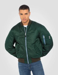 Bomber MA-1 lavé vert forêt en nylon recyclé, coupe confort - VERT FORÊT