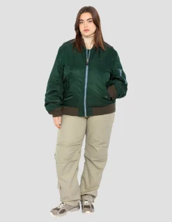 Bomber MA-1 lavé vert forêt en nylon recyclé, coupe confort, grande taille - VERT FORÊT