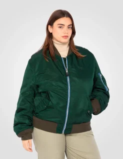 Bomber MA-1 lavé vert forêt en nylon recyclé, coupe confort, grande taille - VERT FORÊT