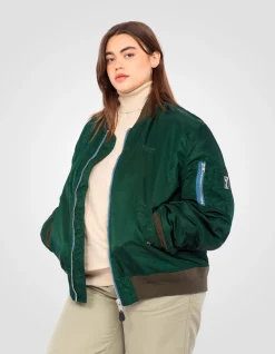 Bomber MA-1 lavé vert forêt en nylon recyclé, coupe confort, grande taille - VERT FORÊT