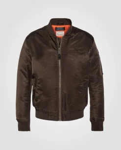 Bomber MA-1 marron foncé en nylon recyclé, coupe ajustée - MARRON FONCÉ