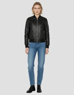 Bomber MA-1 noir, cuir d'agneau - NOIR