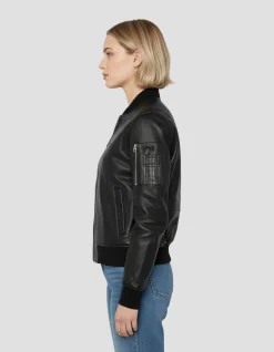 Bomber MA-1 noir, cuir d'agneau - NOIR