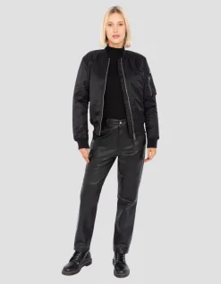 Bomber MA-1 noir en nylon recyclé, coupe ajustée - NOIR
