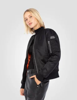 Bomber MA-1 noir en nylon recyclé, coupe ajustée - NOIR