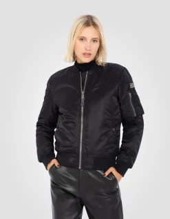 Bomber MA-1 noir en nylon recyclé, coupe ajustée - NOIR