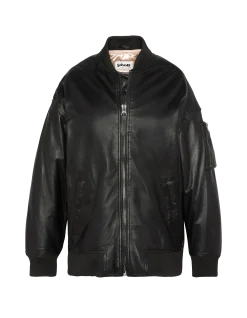 Bomber MA-1 noir long, cuir d'agneau - NOIR