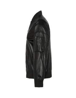 Bomber MA-1 noir long, cuir d'agneau - NOIR