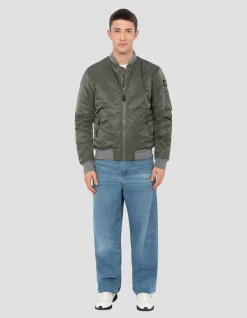 Bomber MA-1 sage kaki en nylon recyclé, coupe ajustée - SAGE KAKI