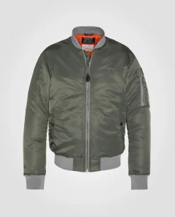 Bomber MA-1 sage kaki en nylon recyclé, coupe ajustée - SAGE KAKI