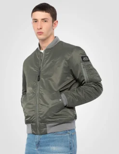 Bomber MA-1 sage kaki en nylon recyclé, coupe ajustée - SAGE KAKI