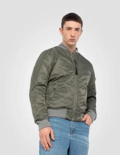 Bomber MA-1 sage kaki en nylon recyclé, coupe ajustée - SAGE KAKI