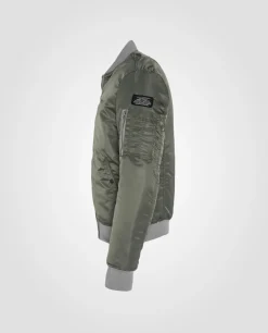 Bomber MA-1 sage kaki en nylon recyclé, coupe ajustée - SAGE KAKI