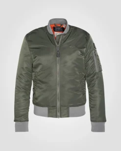 Bomber MA-1 sage kaki en nylon recyclé, coupe ajustée - SAGE KAKI