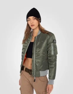 Bomber MA-1 sage kaki en nylon recyclé, coupe ajustée - SAGE KAKI