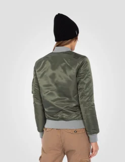 Bomber MA-1 sage kaki en nylon recyclé, coupe ajustée - SAGE KAKI