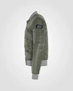 Bomber MA-1 sage kaki en nylon recyclé, coupe ajustée - SAGE KAKI