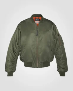 Bomber MA-1 90's army kaki en nylon recyclé, coupe oversize, grande taille - ARMY KAKI
