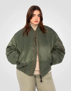 Bomber MA-1 90's army kaki en nylon recyclé, coupe oversize, grande taille - ARMY KAKI