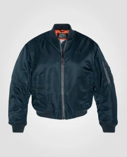 Bomber MA-1 90's bleu marine en nylon recyclé, coupe courte et confort, grande taille - MARINE