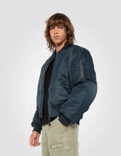 Bomber MA-1 90's bleu marine en nylon recyclé, coupe oversize - MARINE