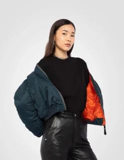 Bomber MA-1 90's bleu marine en nylon recyclé, coupe courte et confort - MARINE
