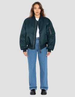 Bomber MA-1 90's bleu marine en nylon recyclé, coupe oversize - MARINE