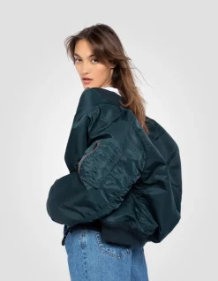 Bomber MA-1 90's bleu marine en nylon recyclé, coupe oversize - MARINE
