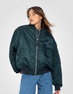 Bomber MA-1 90's bleu marine en nylon recyclé, coupe oversize - MARINE