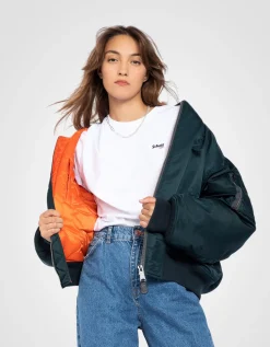 Bomber MA-1 90's bleu marine en nylon recyclé, coupe oversize - MARINE
