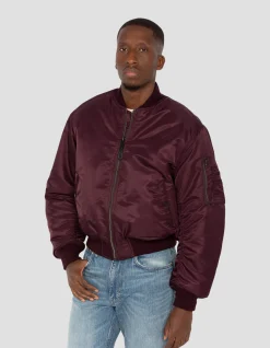 Bomber MA-1 90's bordeaux foncé en nylon recyclé, coupe oversize - BORDEAUX FONCÉ