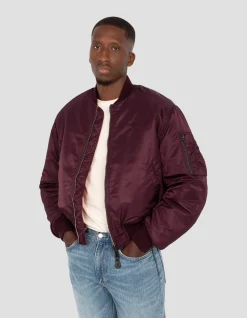 Bomber MA-1 90's bordeaux foncé en nylon recyclé, coupe oversize - BORDEAUX FONCÉ