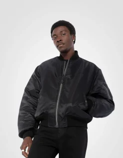 Bomber MA-1 90's noir en nylon recyclé, coupe oversize - NOIR