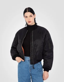 Bomber MA-1 90's noir en nylon recyclé, coupe courte et confort - NOIR