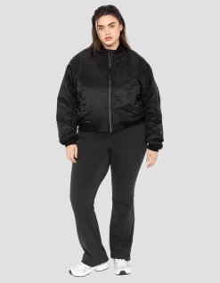 Bomber MA-1 90's noir en nylon recyclé, coupe courte et confort, grande taille - NOIR