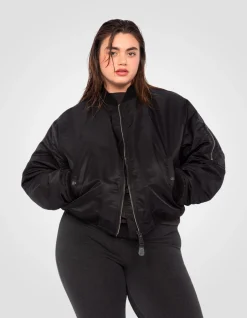 Bomber MA-1 90's noir en nylon recyclé, coupe courte et confort, grande taille - NOIR