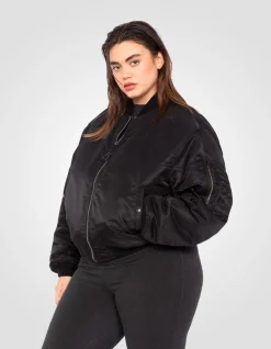 Bomber MA-1 90's noir en nylon recyclé, coupe courte et confort, grande taille - NOIR