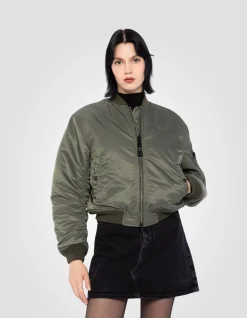 Bomber MA-1 90's sage kaki en nylon recyclé, coupe courte et confort - SAGE KAKI
