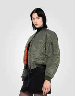 Bomber MA-1 90's sage kaki en nylon recyclé, coupe courte et confort - SAGE KAKI