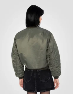 Bomber MA-1 90's sage kaki en nylon recyclé, coupe courte et confort - SAGE KAKI