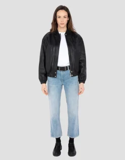 Bomber noir, cuir d'agneau lavé - NOIR
