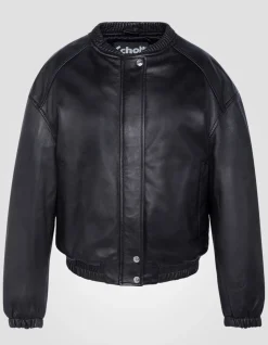Bomber noir, cuir d'agneau lavé - NOIR
