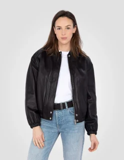 Bomber noir, cuir d'agneau lavé - NOIR