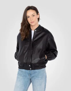 Bomber noir, cuir d'agneau lavé - NOIR