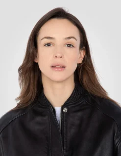 Bomber noir, cuir d'agneau lavé - NOIR