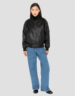 Bomber noir, cuir d'agneau - NOIR