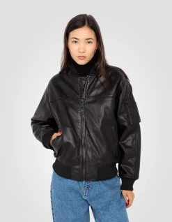 Bomber noir, cuir d'agneau - NOIR