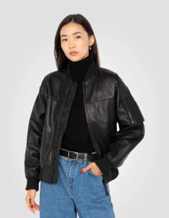 Bomber noir, cuir d'agneau - NOIR