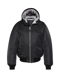 Bomber noir lavé à capuche en nylon recyclé - NOIR